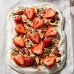 No bake strawberry yogurt bark with almonds and chia.