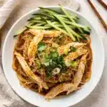 Creamy peanut sesame glass noodles with shredded chicken recipe.