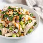 Spicy honey chicken salad with creamy dressing and fresh crunchy vegetables.