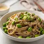 Tahini Sesame Soba Noodles with Edamame creamy glossy bowl.