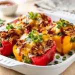 BBQ chicken rice stuffed vibrant bell peppers cheesy delicious