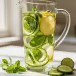 Cucumber mint detox water in crystal clear pitcher