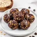 Dark chocolate sea salt energy bites rustic snack closeup